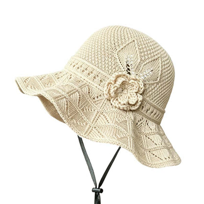 Women's Crochet Bucket Hat with Flower Accent