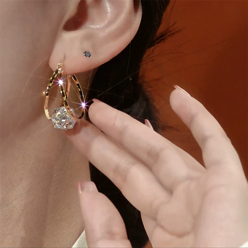 💎✨ Double Hoop Zirconia Earrings – Sparkling Ball, Lightweight, Secure Latch ✨