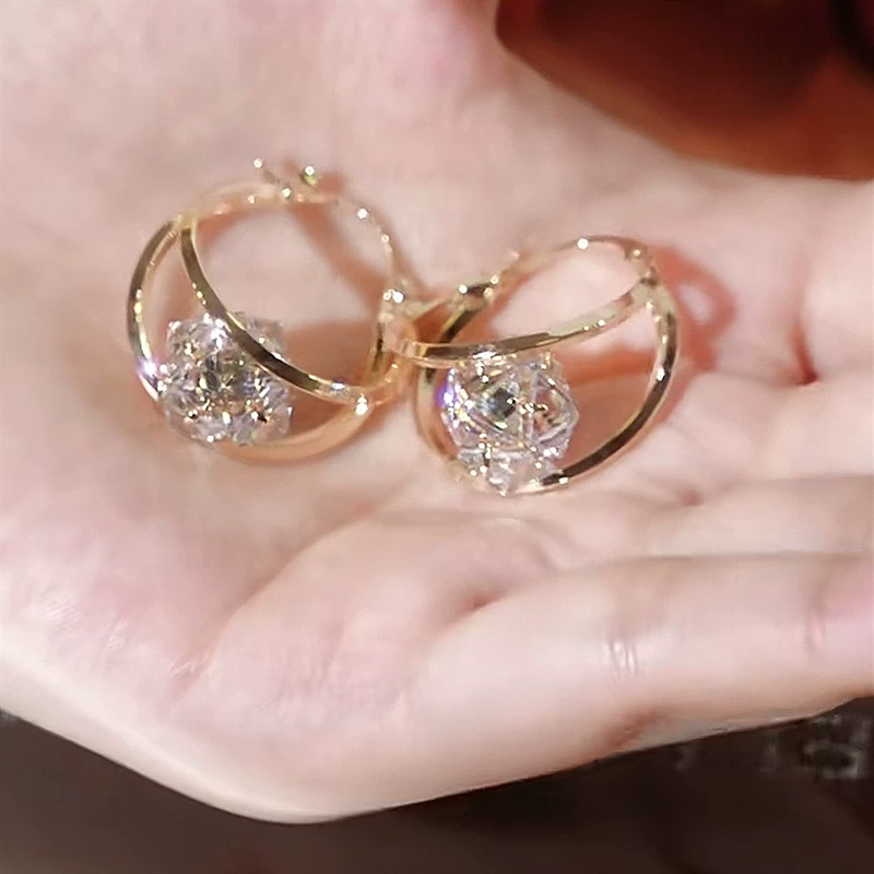 💎✨ Double Hoop Zirconia Earrings – Sparkling Ball, Lightweight, Secure Latch ✨
