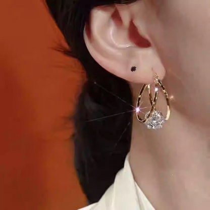 💎✨ Double Hoop Zirconia Earrings – Sparkling Ball, Lightweight, Secure Latch ✨