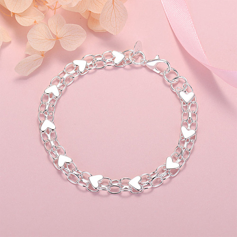 Double Chain Heart Charm Bracelet