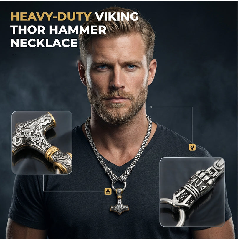 🎁2026 New Arrivals 💥Viking Thor Hammer Pendant Necklace – Stainless steel with Byzantine chain – Bold & durable – perfect for daily wear or gifting ✨💪