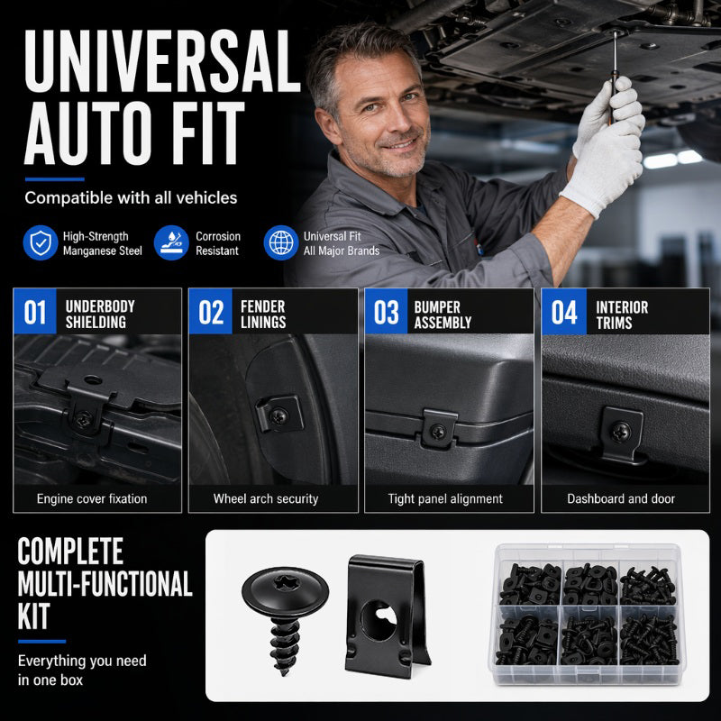🔥👍Universal Car Metal U-Type Clips and Screws Set