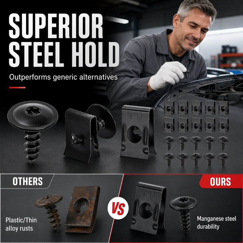 🔥👍Universal Car Metal U-Type Clips and Screws Set