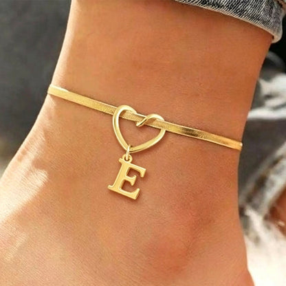 🎉 2026 Sale — Over 25,000 Sold! 💖 Heart Initial Anklet Snake Chain – Personalized Charm ❤️