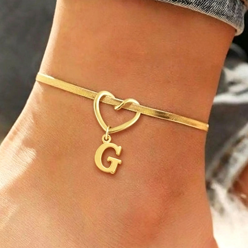 🎉 2026 Sale — Over 25,000 Sold! 💖 Heart Initial Anklet Snake Chain – Personalized Charm ❤️