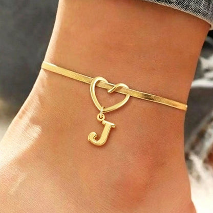 🎉 2026 Sale — Over 25,000 Sold! 💖 Heart Initial Anklet Snake Chain – Personalized Charm ❤️