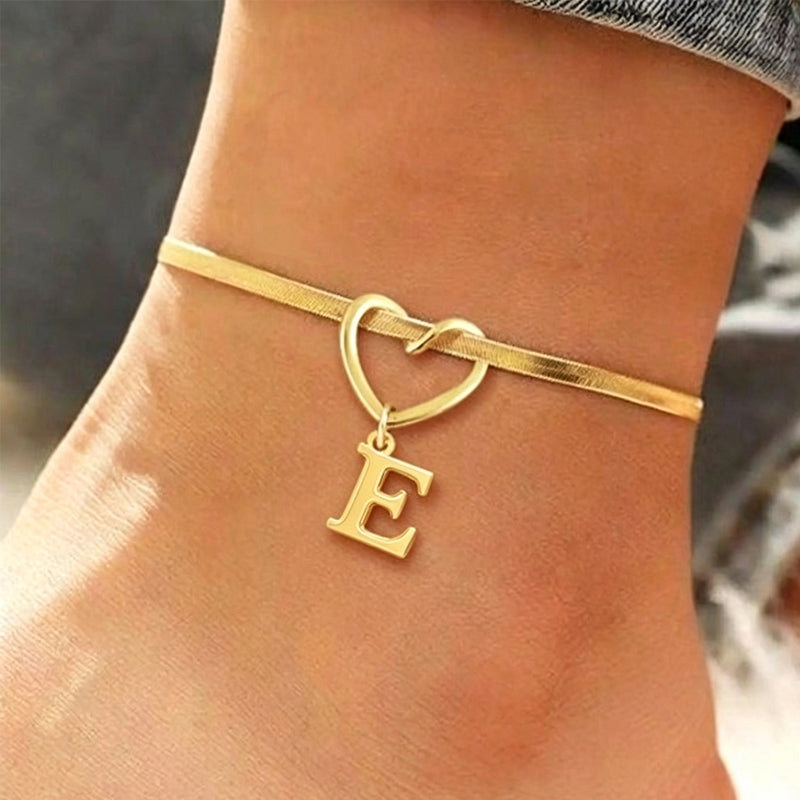 🎉 2026 Sale — Over 25,000 Sold! 💖 Heart Initial Anklet Snake Chain – Personalized Charm ❤️
