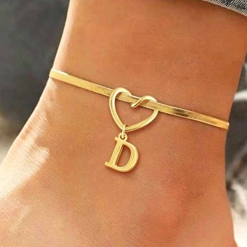 🎉 2026 Sale — Over 25,000 Sold! 💖 Heart Initial Anklet Snake Chain – Personalized Charm ❤️