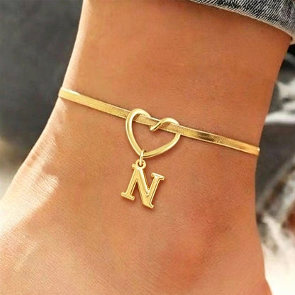 🎉 2026 Sale — Over 25,000 Sold! 💖 Heart Initial Anklet Snake Chain – Personalized Charm ❤️