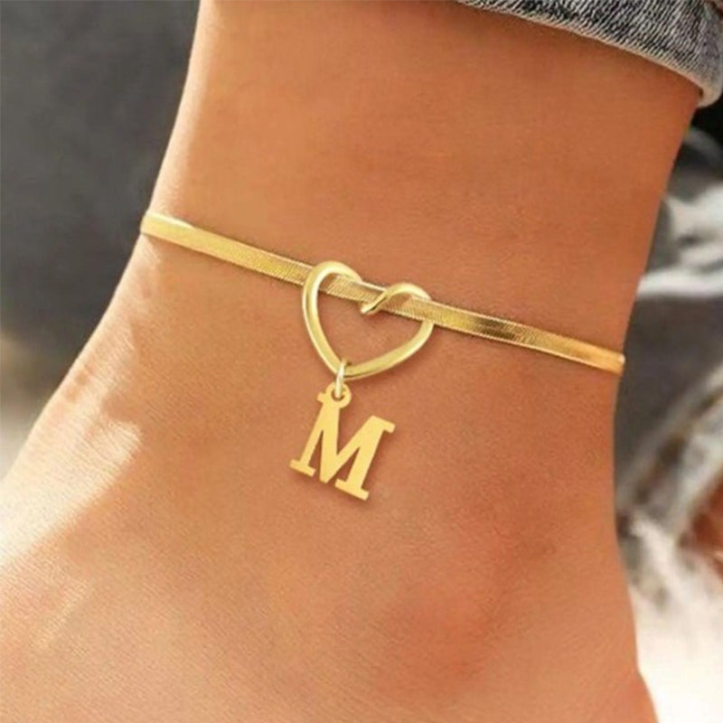 🎉 2026 Sale — Over 25,000 Sold! 💖 Heart Initial Anklet Snake Chain – Personalized Charm ❤️