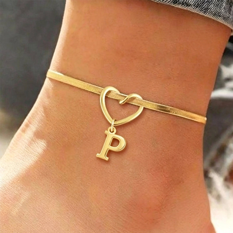 🎉 2026 Sale — Over 25,000 Sold! 💖 Heart Initial Anklet Snake Chain – Personalized Charm ❤️