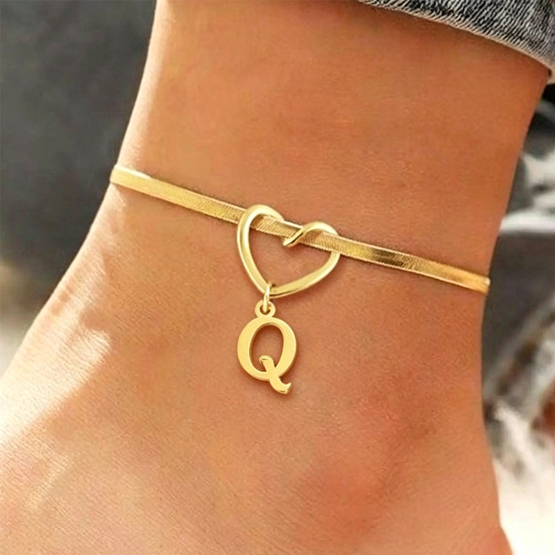 🎉 2026 Sale — Over 25,000 Sold! 💖 Heart Initial Anklet Snake Chain – Personalized Charm ❤️