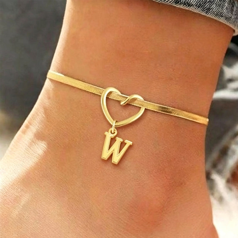 🎉 2026 Sale — Over 25,000 Sold! 💖 Heart Initial Anklet Snake Chain – Personalized Charm ❤️