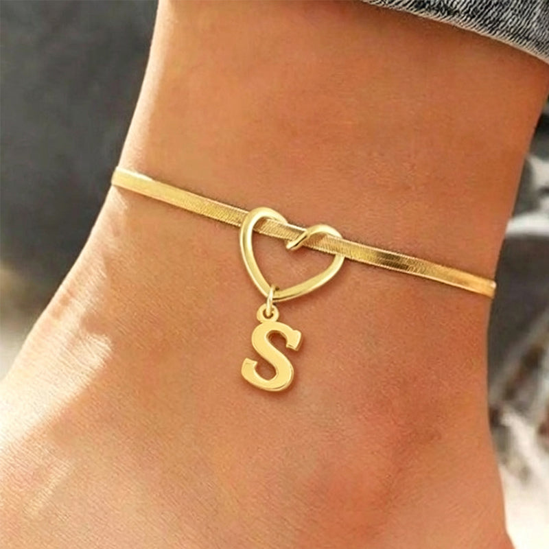 🎉 2026 Sale — Over 25,000 Sold! 💖 Heart Initial Anklet Snake Chain – Personalized Charm ❤️
