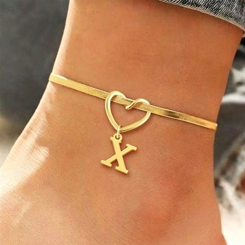🎉 2026 Sale — Over 25,000 Sold! 💖 Heart Initial Anklet Snake Chain – Personalized Charm ❤️