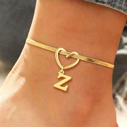 🎉 2026 Sale — Over 25,000 Sold! 💖 Heart Initial Anklet Snake Chain – Personalized Charm ❤️