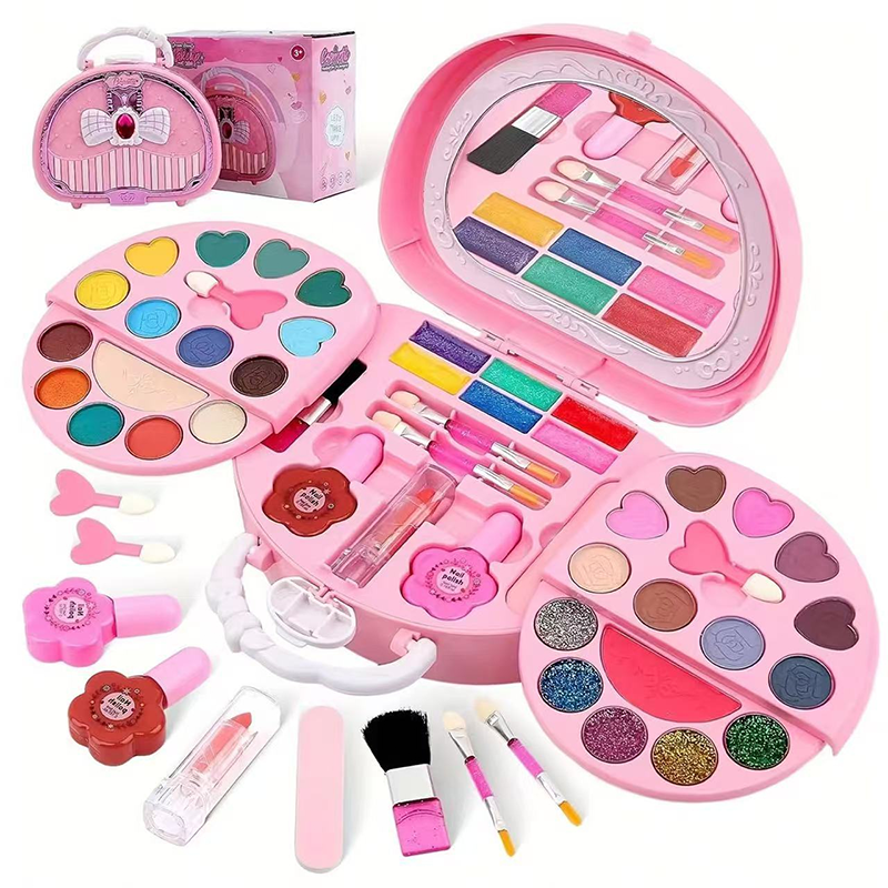 Kids Washable Makeup Toy Set with Portable Pink Handbag