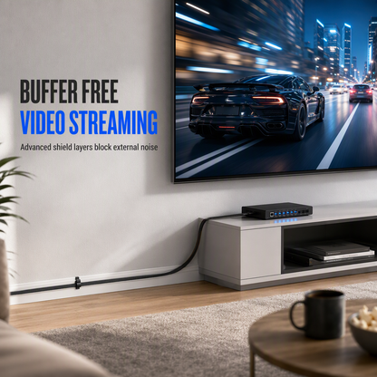🔥Cat8 Flat Ethernet Cable 40Gbps Shielded Black Braided Network Cord with Oxygen-Free Copper and Blue Connectors