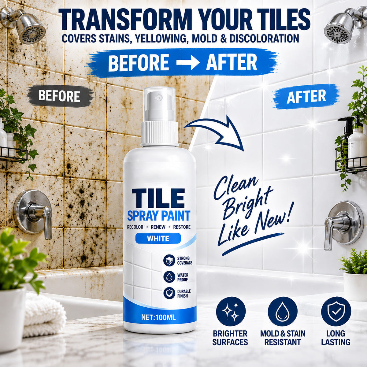 🎨 Tile Renewal Spray Paint, 100ml 3 Colors