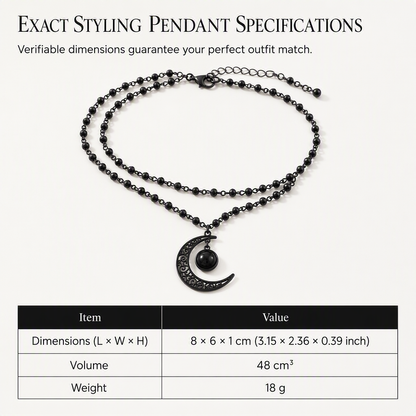 Gothic Dark Crystal Beaded Chain Necklace with Hollow Out Moon Alloy Pendant🖤🌙