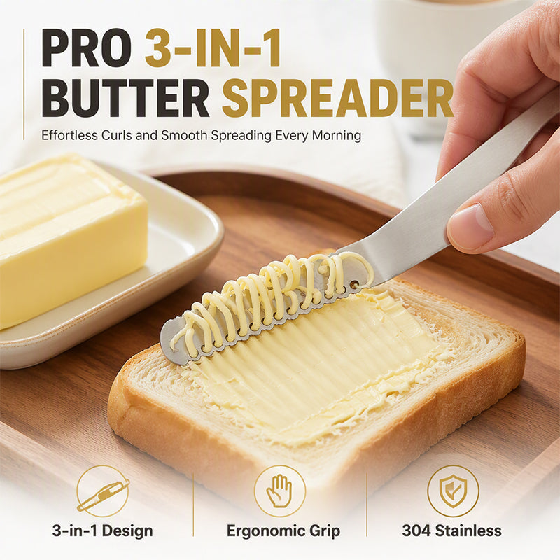 Professional 3-in-1 butter and spreading knife made of 304 stainless steel