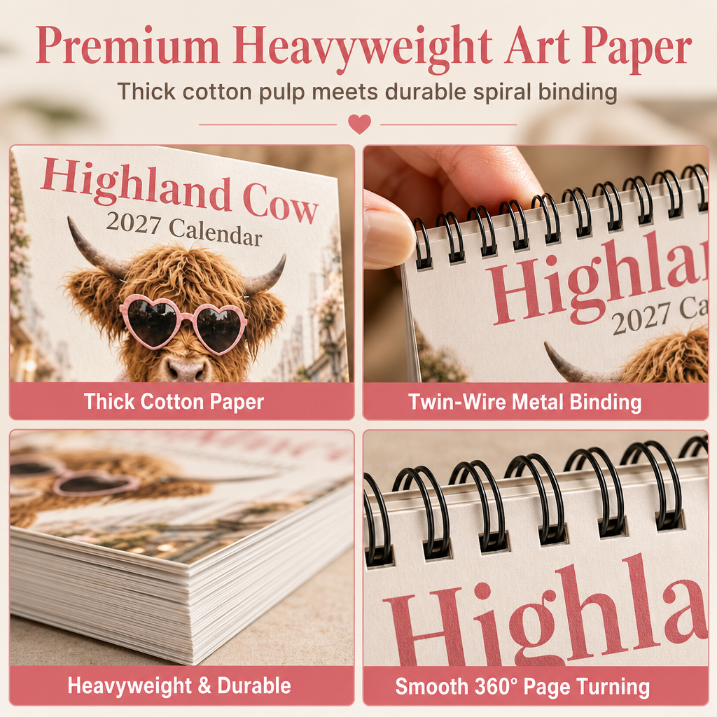 Highland Cow series – 12-month wall calendar to hang up