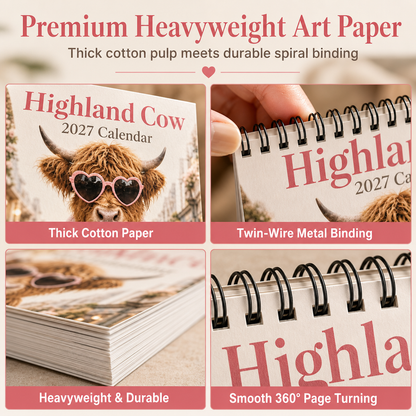 Highland Cow series – 12-month wall calendar to hang up