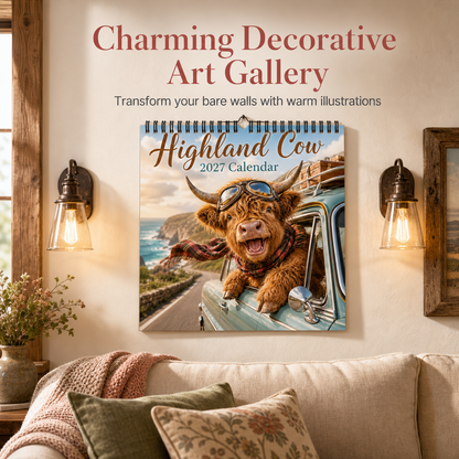 Highland Cow series – 12-month wall calendar to hang up