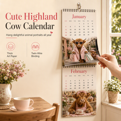 Highland Cow series – 12-month wall calendar to hang up