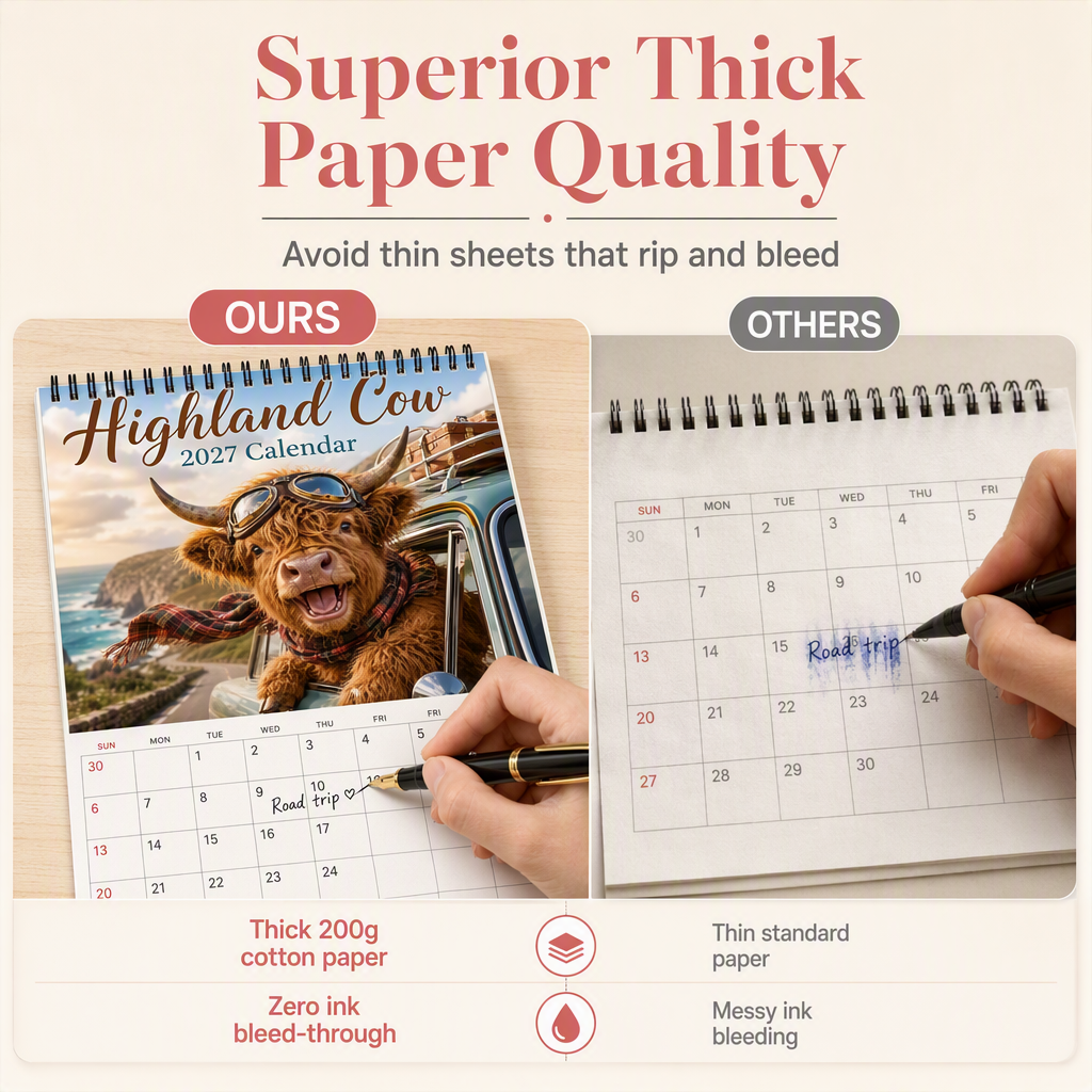 Highland Cow series – 12-month wall calendar to hang up