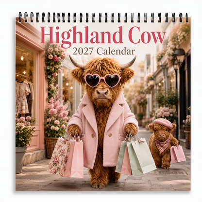Highland Cow series – 12-month wall calendar to hang up
