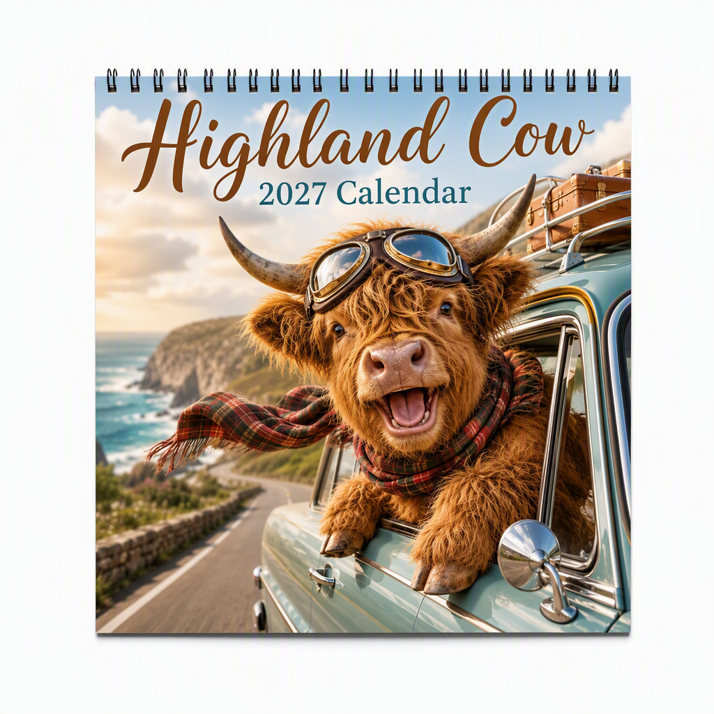 Highland Cow series – 12-month wall calendar to hang up